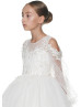 Beaded Cold Shoulder Ivory Lace Glitter Tulle Flower Girl Dress